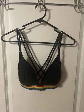 Hot Topic Black Bikini Top with Rainbow Trim